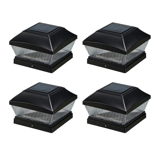 Glitzhome® 7" Black Solar Powered LED Fence Post Cap Lights, 4ct.